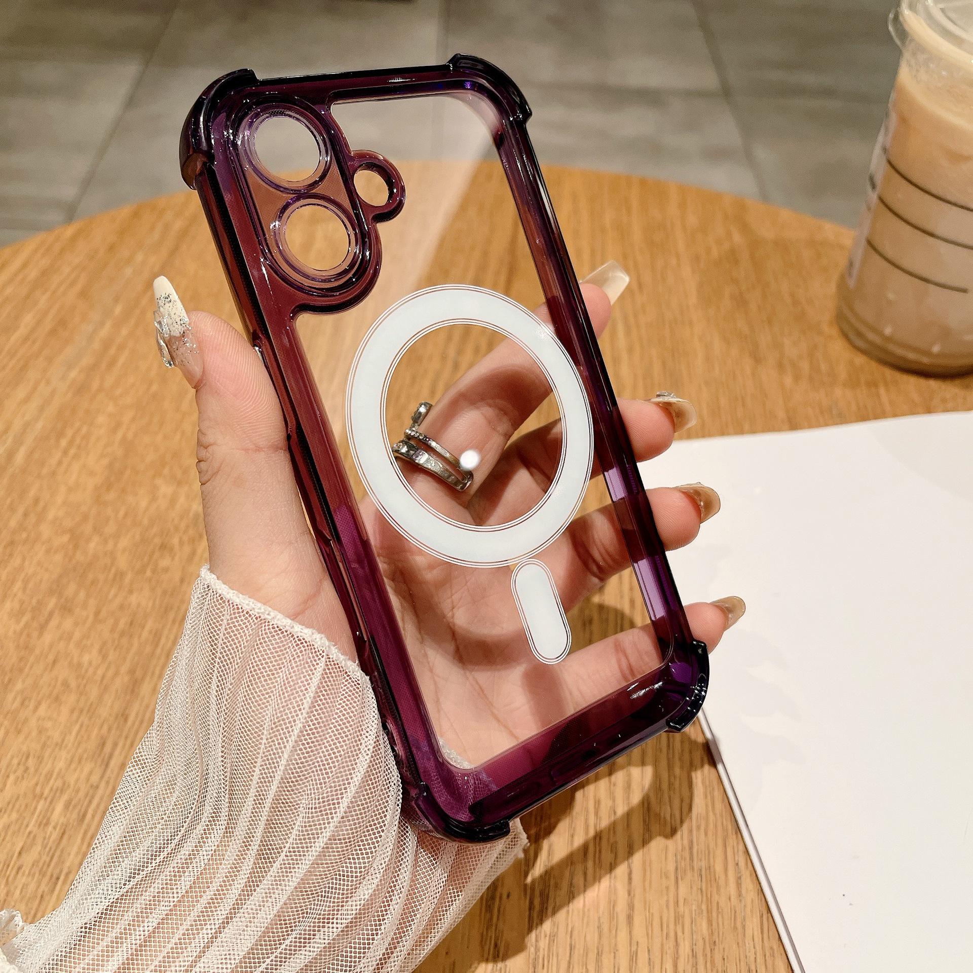 

iPhone 13-17 Pro Max Airbag Transparent Magnetic Drop-Proof Case 11 прозрачный/фиолетовый