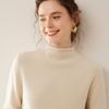 Women's Minimalist Cashmere Semi-High Neck Rolled-Edge Sweater - Loose Fit, Slimming, Long Sleeve