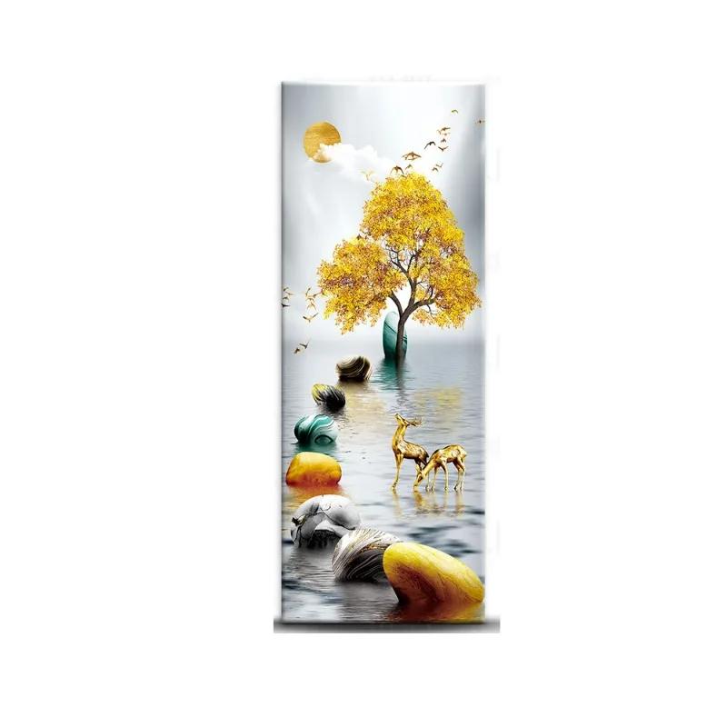 Chinese Style Refrigerator Door Sticker Self Adhesive Waterproof 3D Wallpaper Fridge Door Wrap Mural Cover Home Kitchen Decor