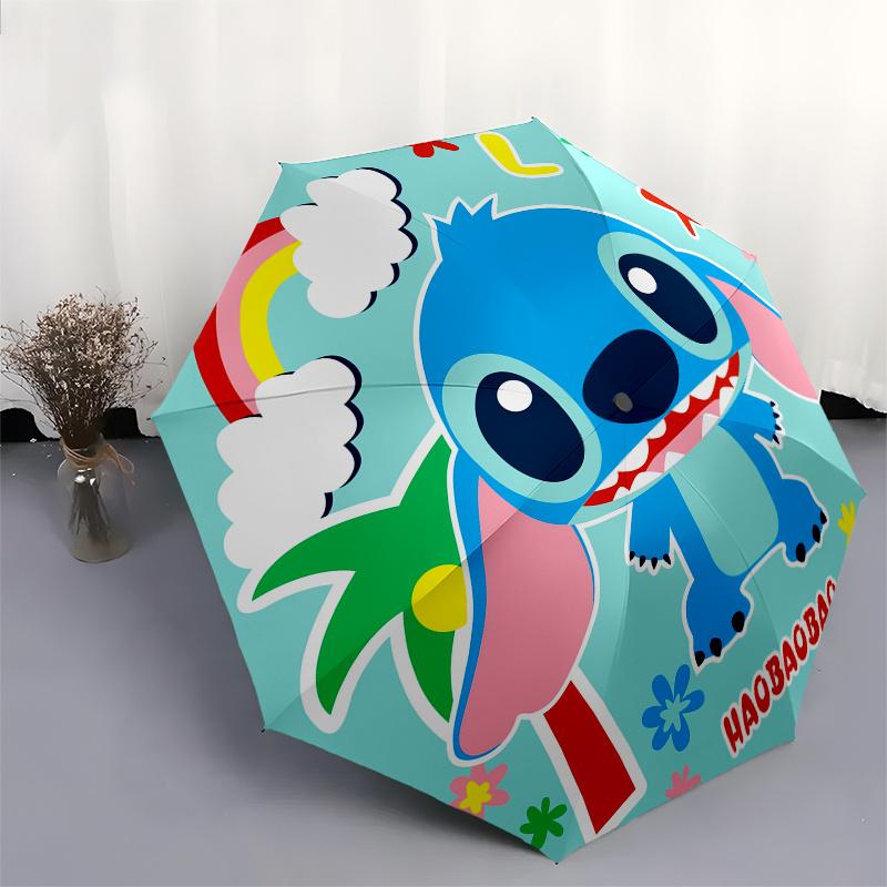 Stitch, Cartoon Automatic Opening and Closing Umbrella - 8 Ribs Portable Folding Umbrella with Plastic Handle, Suitable for Leisure and Hall