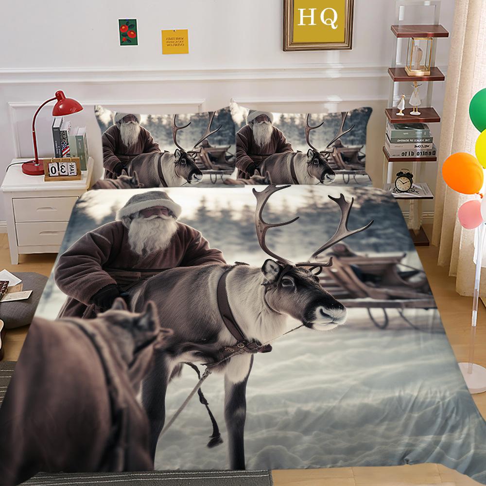Jultomte Älg 3D-tryckt Polyester Örngott Täcke Två- eller Tredelat Set Tillgängligt