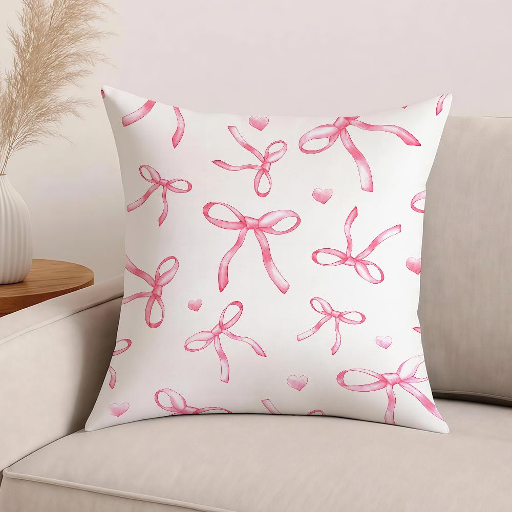 Art Pink Bow Cherry Lovely Kawaii Pillow Case Office Cushions Suitable For Sofa Car Bedroom Decorative Cushion Cover