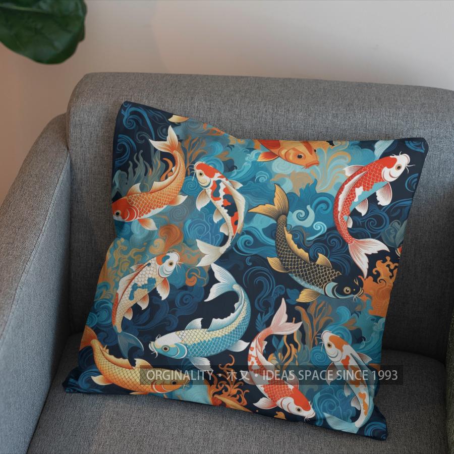 2D Buntes Goldfischmuster Kissen Für Heimdekoration Muster Kissenbezug Geeignet Für Sofa Schlafzimmer Auto Kissenbezug