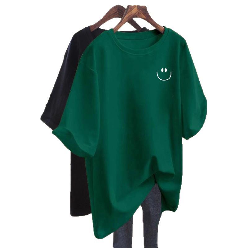 Women's 2026 Summer Smiley Face Graphic Round Neck Short Sleeve Loose Fit T-shirt