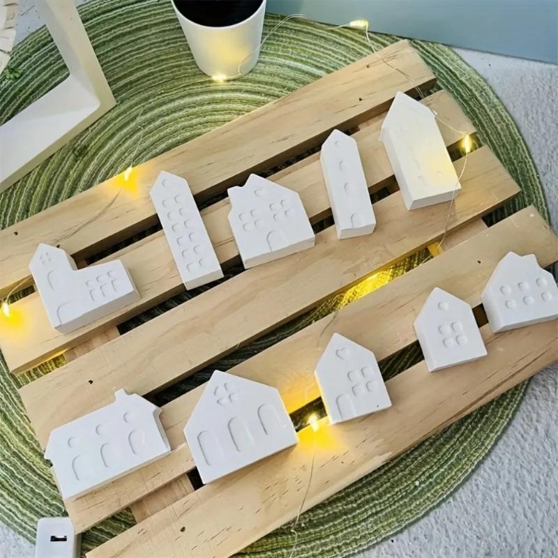 3D Nordic Style Small House Silicone Mold 10-hole House Candle Molds Mini Houses Plaster Concrete Cement Mould Soap Molds