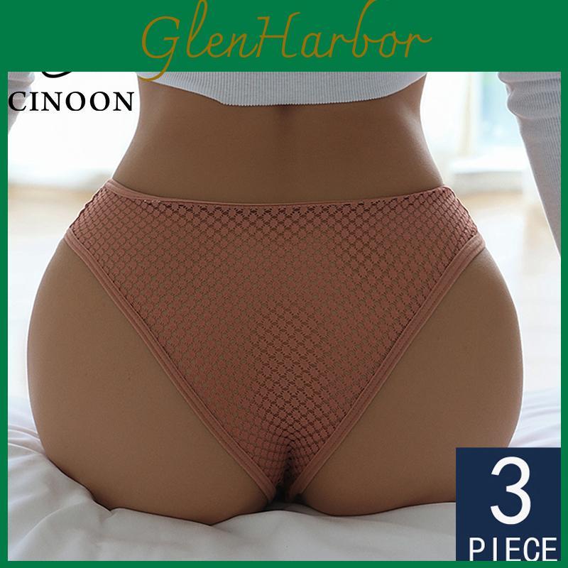 New 3pcslot Cinoon Panties Women Lace Underwear Sexy Lowwaist G String Thong Transparent Hollow Out Briefs Solid Soft Female Lingerie
