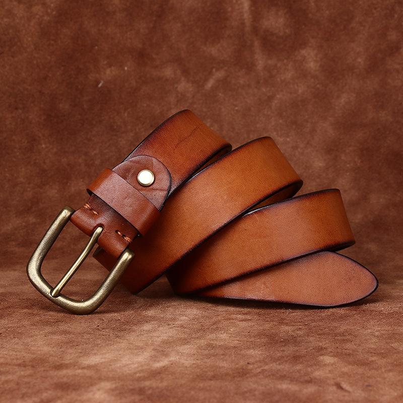 New Water-Dyed Retro Handmade Belt Men'S Genuine Leather Pin Buckle First Layer Cowhide Youth Casual Jeans Belt Men'S