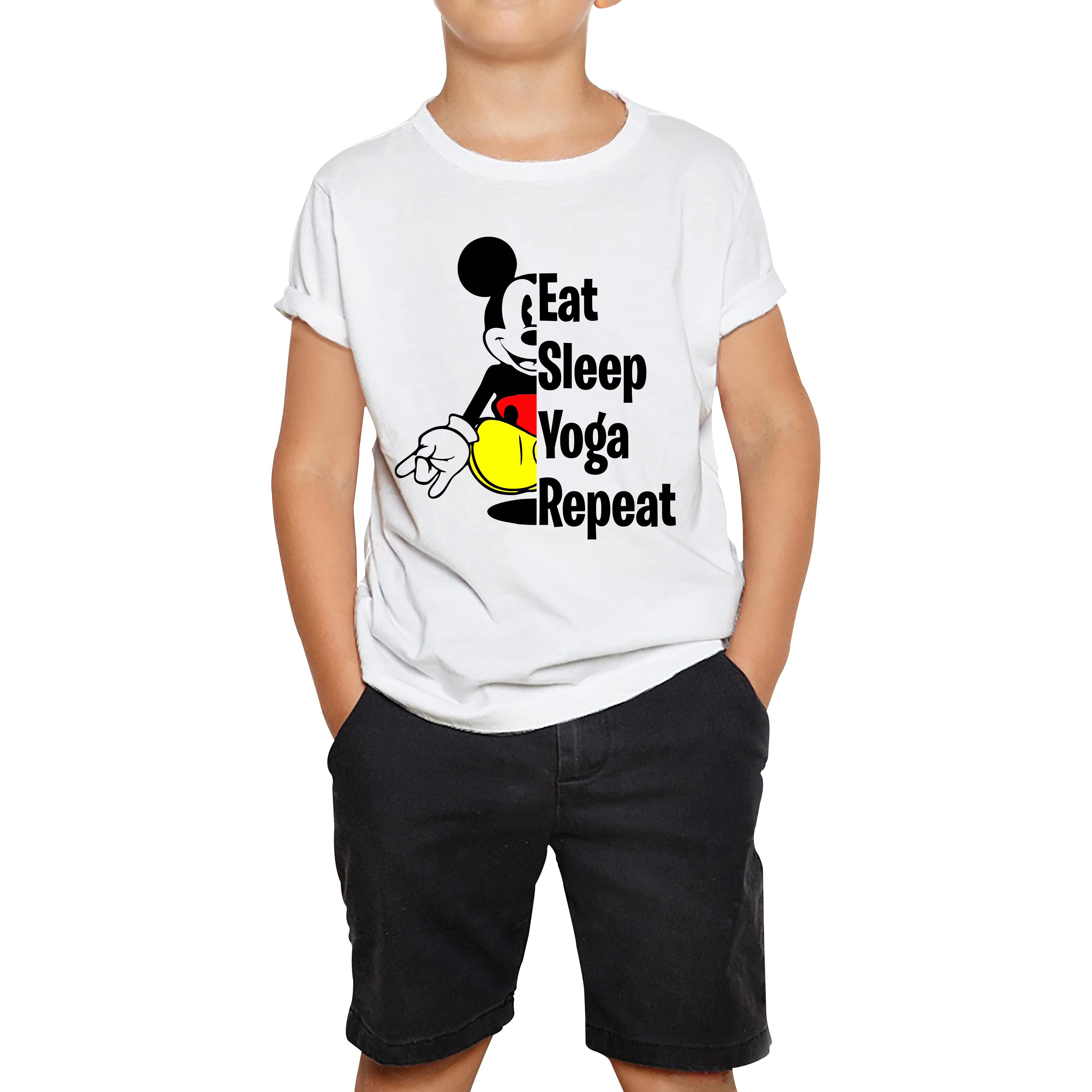 Mickey Mouse Eat Sleep Yoga Repeat Funny Kids T Shirt 100