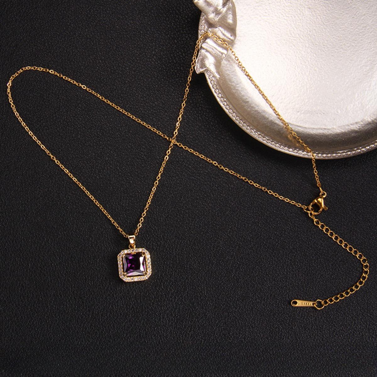 

Ожерелье с кулоном из фиолетового циркона, женское ожерелье с подвеской Ins Wind Wild, ювелирные изделия A897 фиолетовый