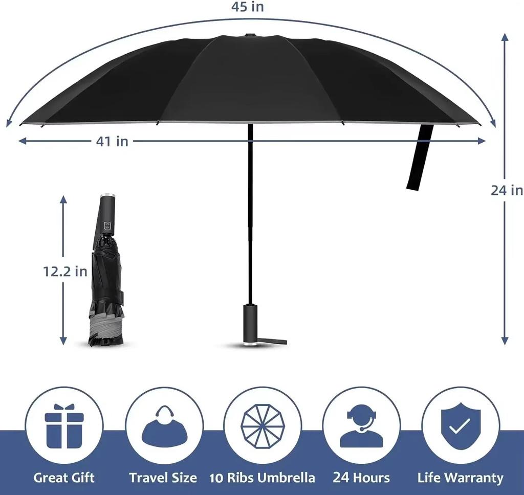 Automatischer Schirm Dreifach Faltbar 10 Speichen Reflektierende Schirme Sonnenschirm Sonnenschutz Regenschirm Windbeständigkeit Faltbarer Schirm