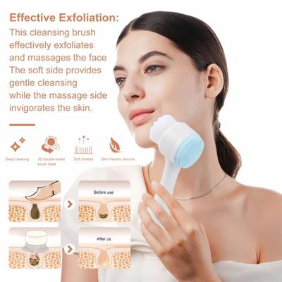 2-In-1 Face Cleansing Brush Double-sided Silicone Soft Bristles Makeup Removal Exfoliating Deep Pore Cleaning Manual Face Wash Scrubber Facial