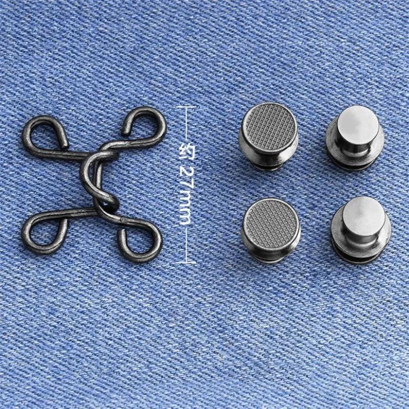 5Sets Nail-free Metal Jeans Button Snaps Detachable Pants Clips Buttons Pins DIY Waist Tightener Clothing Buckles Sewing Tools