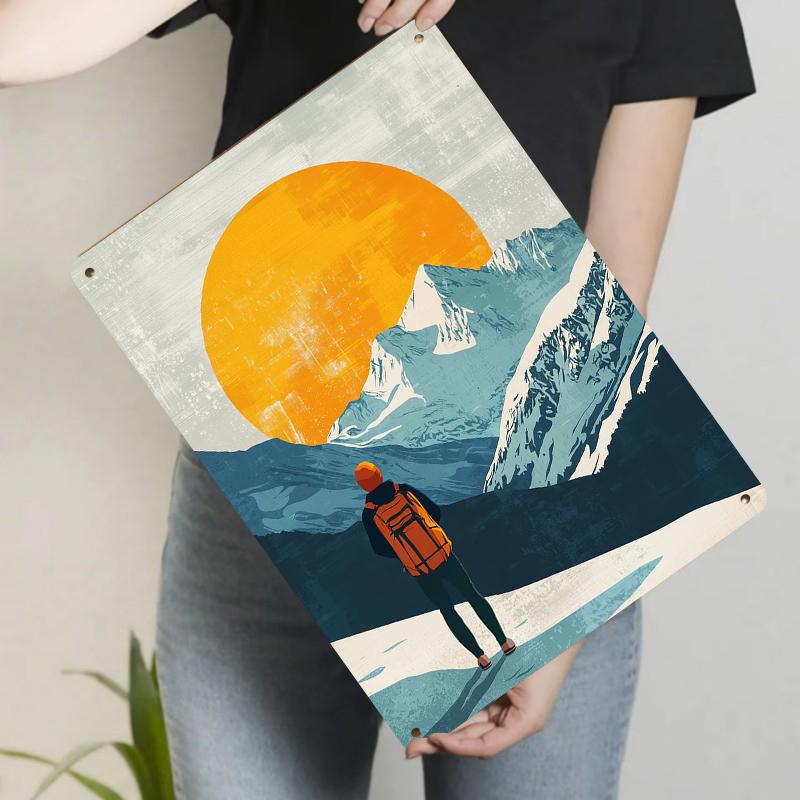 

Snow Mountain Sunrise Explorer Landscape Metal Wall Art Decor for Living Room Modern Minimalist Hanging Painting 20x30cm（7.8x11.8inch）