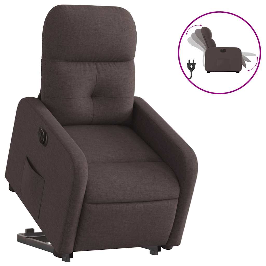 Electric Recliner Chair with Rising Function Dark Brown Fabric