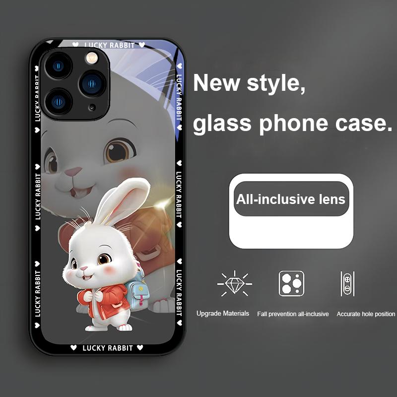 Blue Metallic Paint Tempered Glass Phone Case for Iphone 14 13 12 11 Pro Max X XS XR 7 8 Plus 2020 SE Jacketed Backpack Rabbit