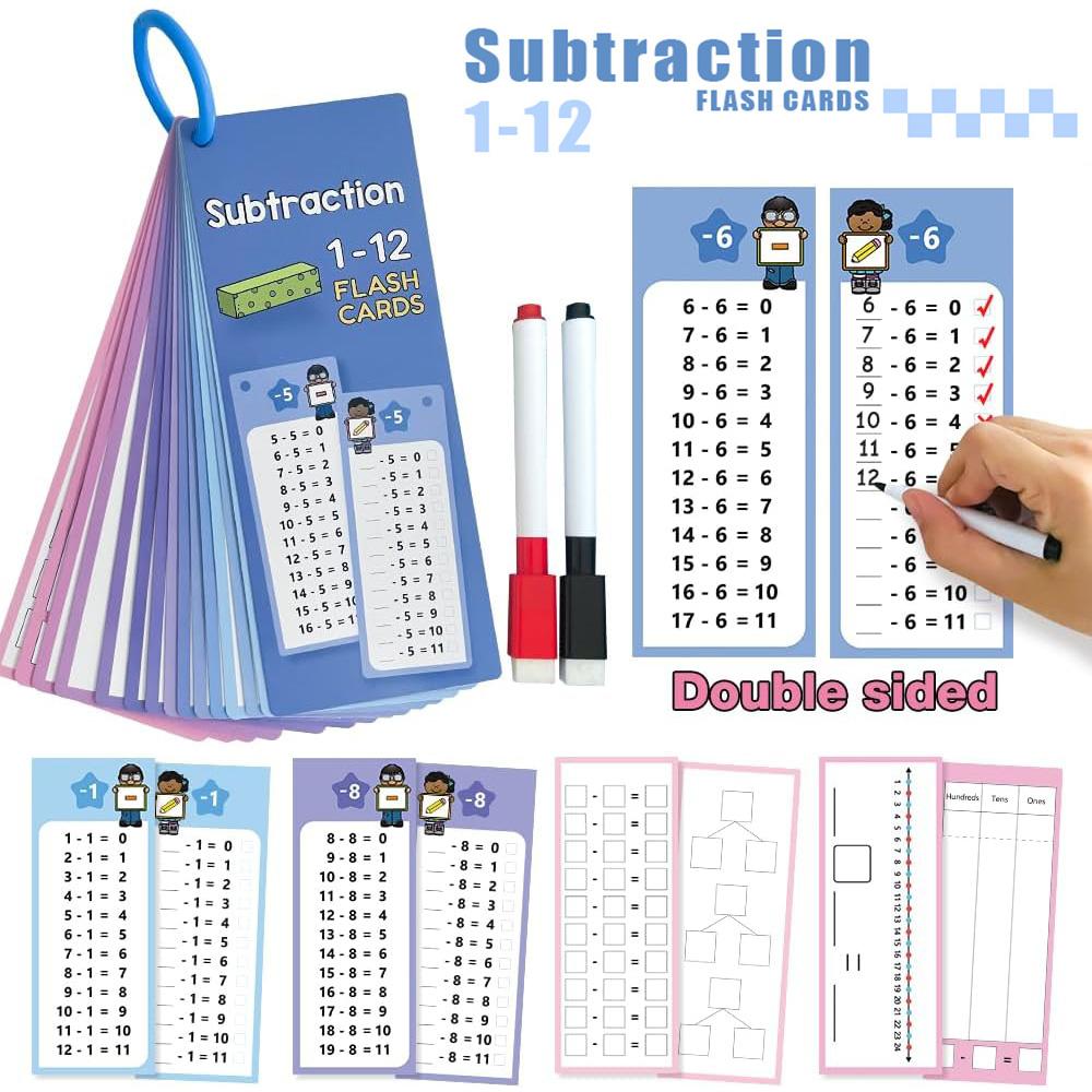 Silinebilir Matematik Eğitim Kartları, Toplama, Çıkarma, Çarpma, Bölme, Çocuklar İçin Matematik Pratiği, Montessori Öğretim Materyali