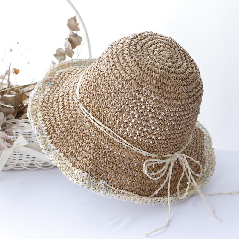 

2024 р. В’язаний гачком смугастий капелюх-ковш ручної роботи для жінок, порожниста в’язана бавовняна панама, милі рибальські капелюхи, літні святкові шапки від сонця 56-58cm кавовий