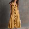 Spring and summer new women's new solid color sleeveless V-neck ruffle edge dress