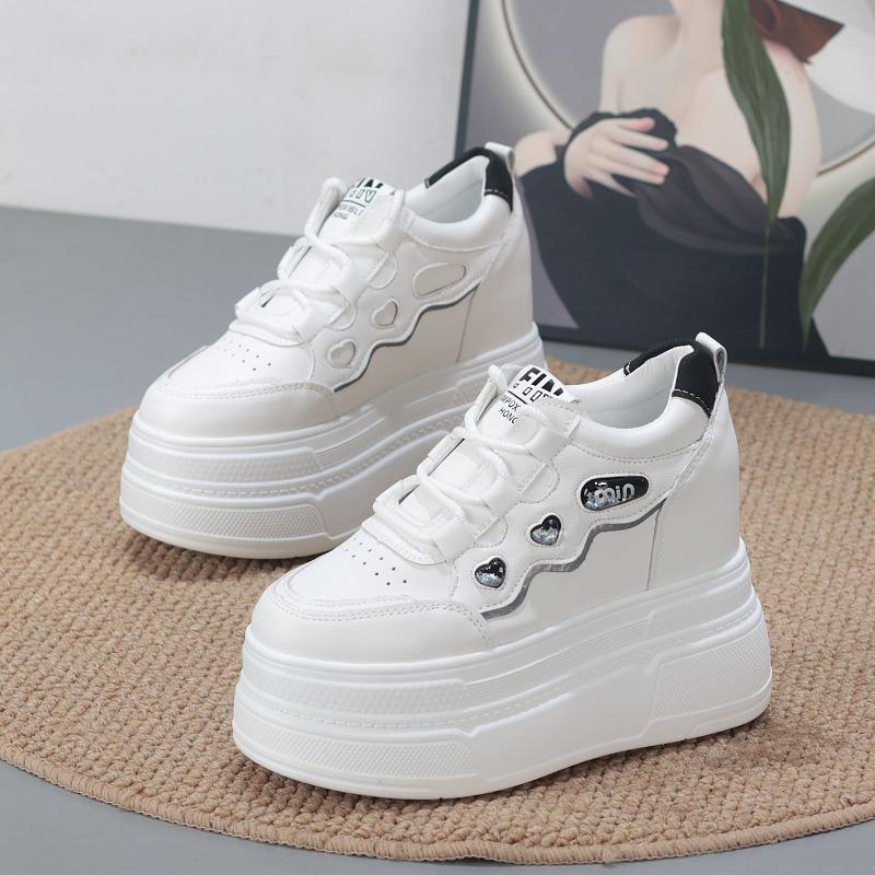 Fashion 10CM Genuine Leather Comfy Breathable Hidden Heel Flats Skate Board Platform Wedge Sneakers Vulcanized Chunky Shoes