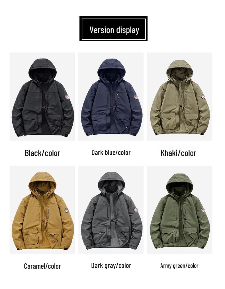 Męska wiatroszczelna kurtka górska z aksamitną podszewką – Pogrubiony zimowy płaszcz bawełniany