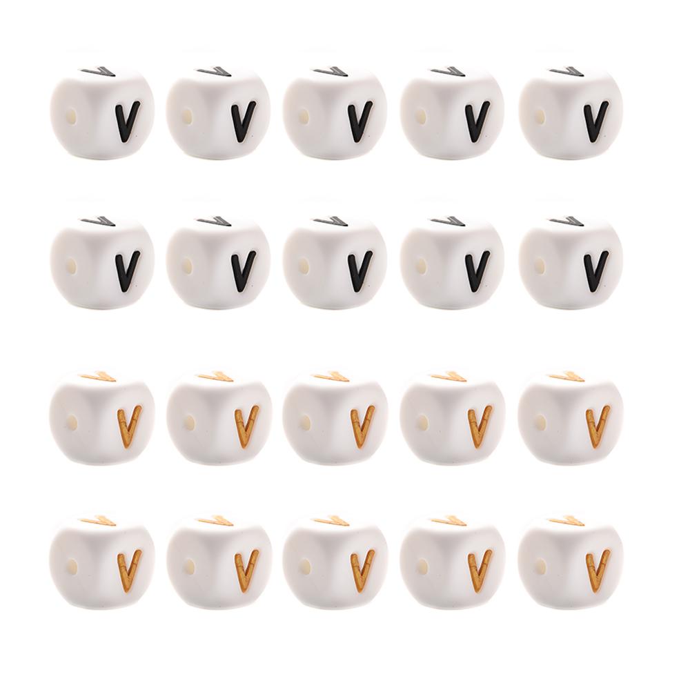 10Pcs 12mm Silicone Beads Letters Golden Black English Alphabet Letter Bead Bpa Free Material for Diy Chew Necklace Teether Toys