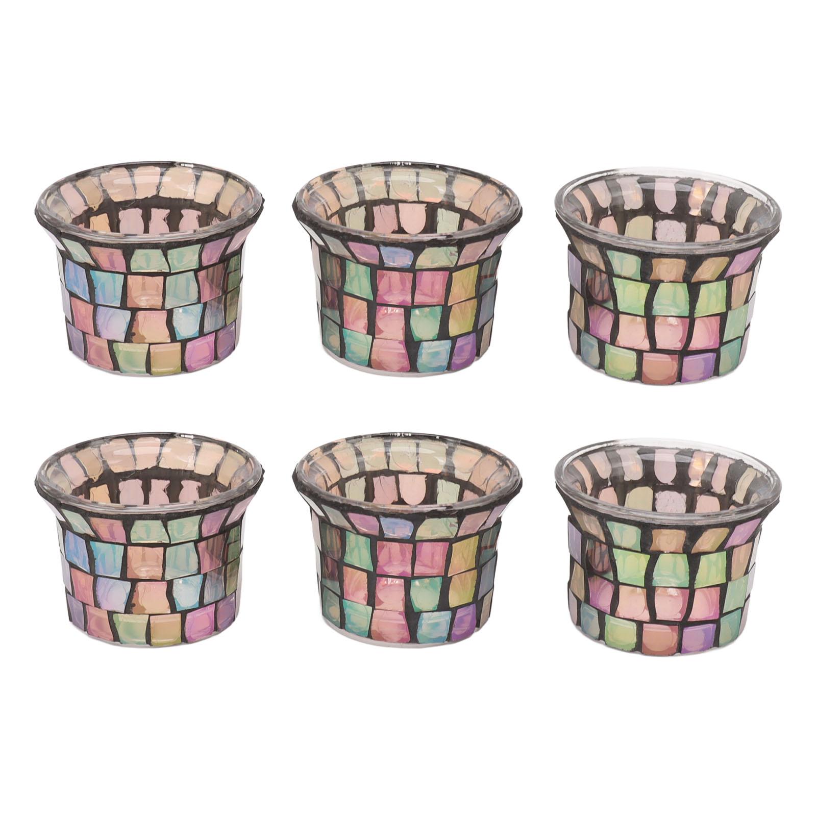 6Pcs Mosaic Tealight Holder Solid Glass Candlestick Flowerpot For Wedding Meditation Brown