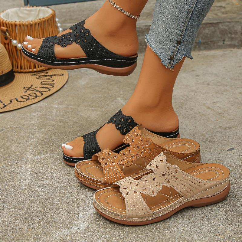 Summer Korean‑Style Fashion Peep‑Toe Slip‑on Wedge Fashion Casual Plus‑Size Women Roman One‑Strap Flat Sandals