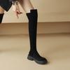 Autumn and Winter Suede Over-knee Boots Women's Comfortable Medium Heel Thick Sole Square Heel Round Head Women's Boots Korean Version Large Size Blac