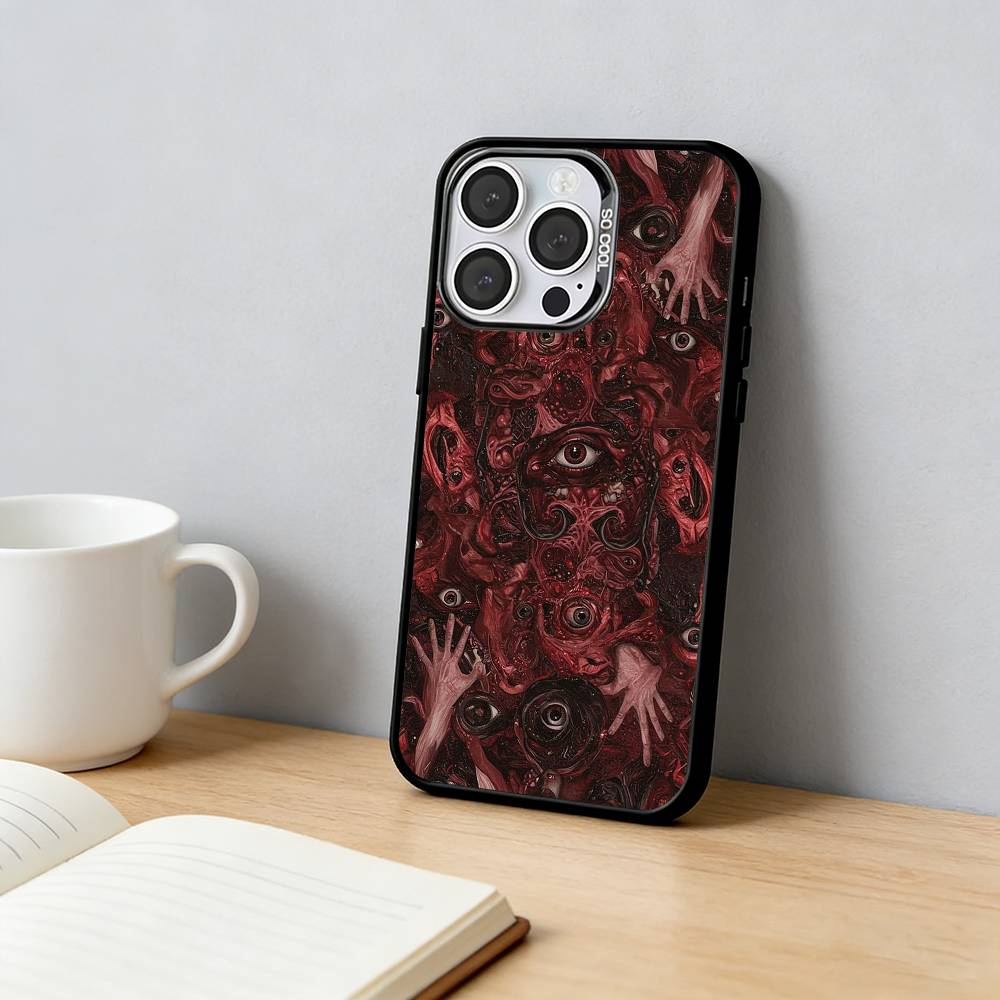 

Крутой темно-красный чехол для телефона Глаз Дьявола для iPhone 17,16,15,14,13,12,11 Plus,Pro Max,XS, Цветная серебряная внутренняя крышка iPhone15promax