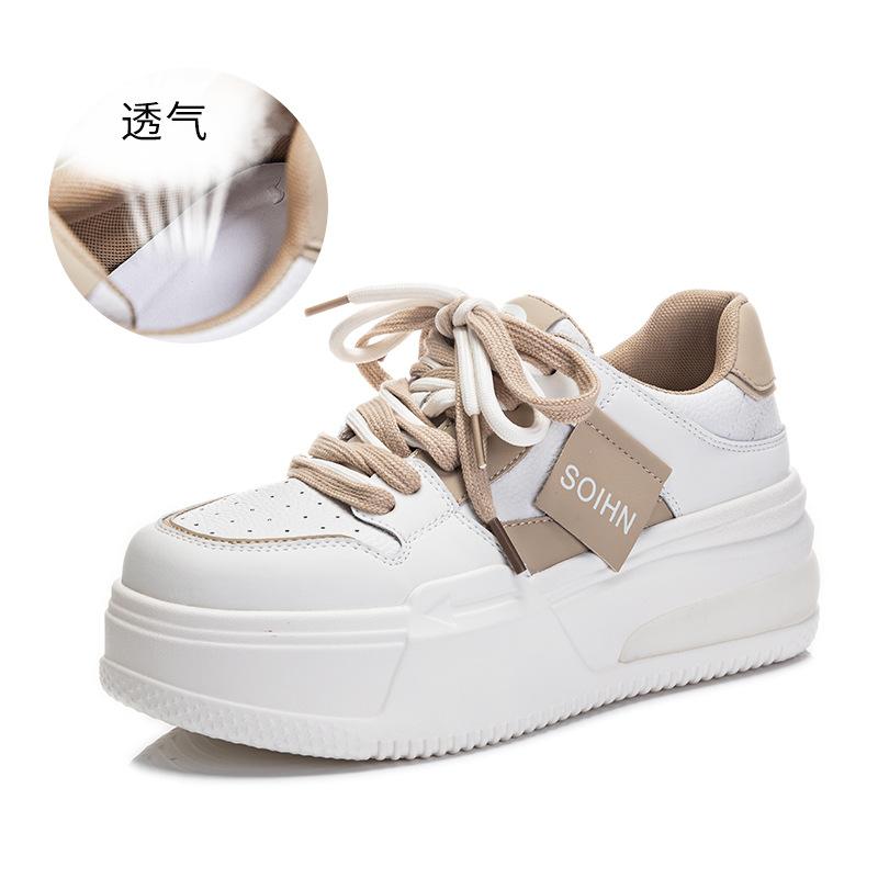 Leather Little White Shoes Women's 2025 Spring New Women's Round Head Thick Sole Heightening Board Shoes Women's Casual Versatile Women's Shoes Tide