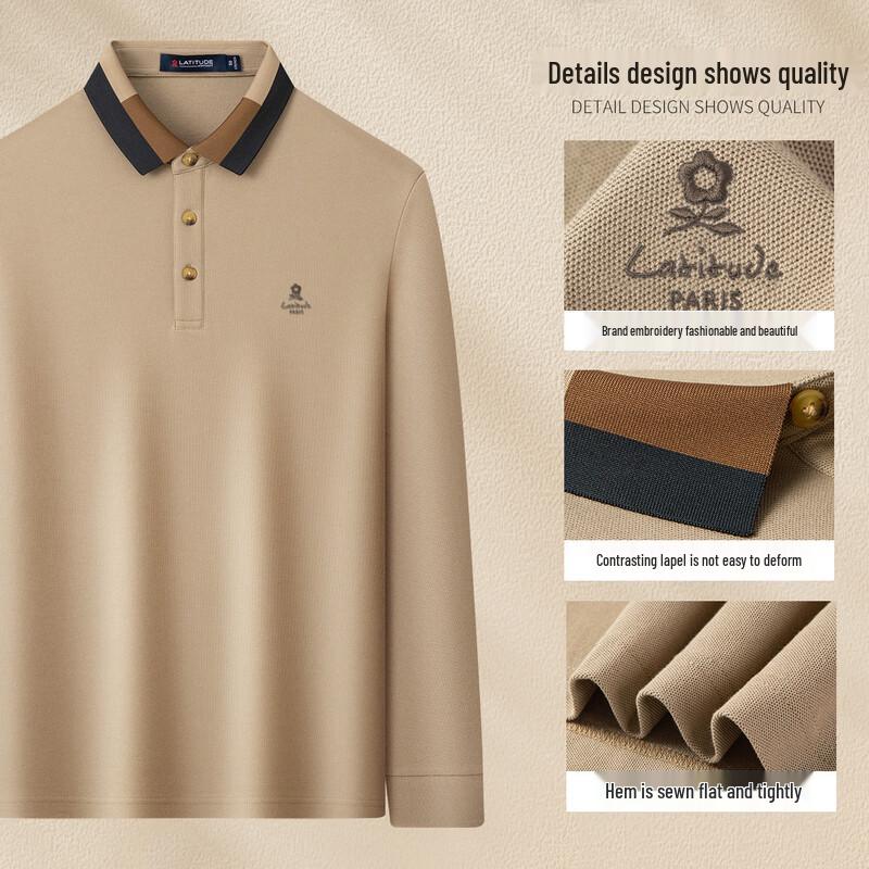 MONTAGUT Pánské prodyšné bavlněné polo triko s dlouhým rukávem a výšivkou z dvojitého piké