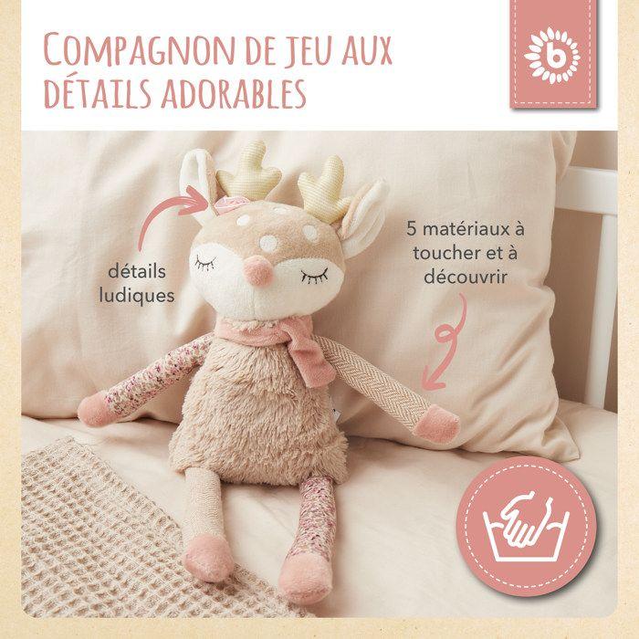 Peluche - bieco - doudou biche ella - taille 40 cm - rose - pour bébé fille