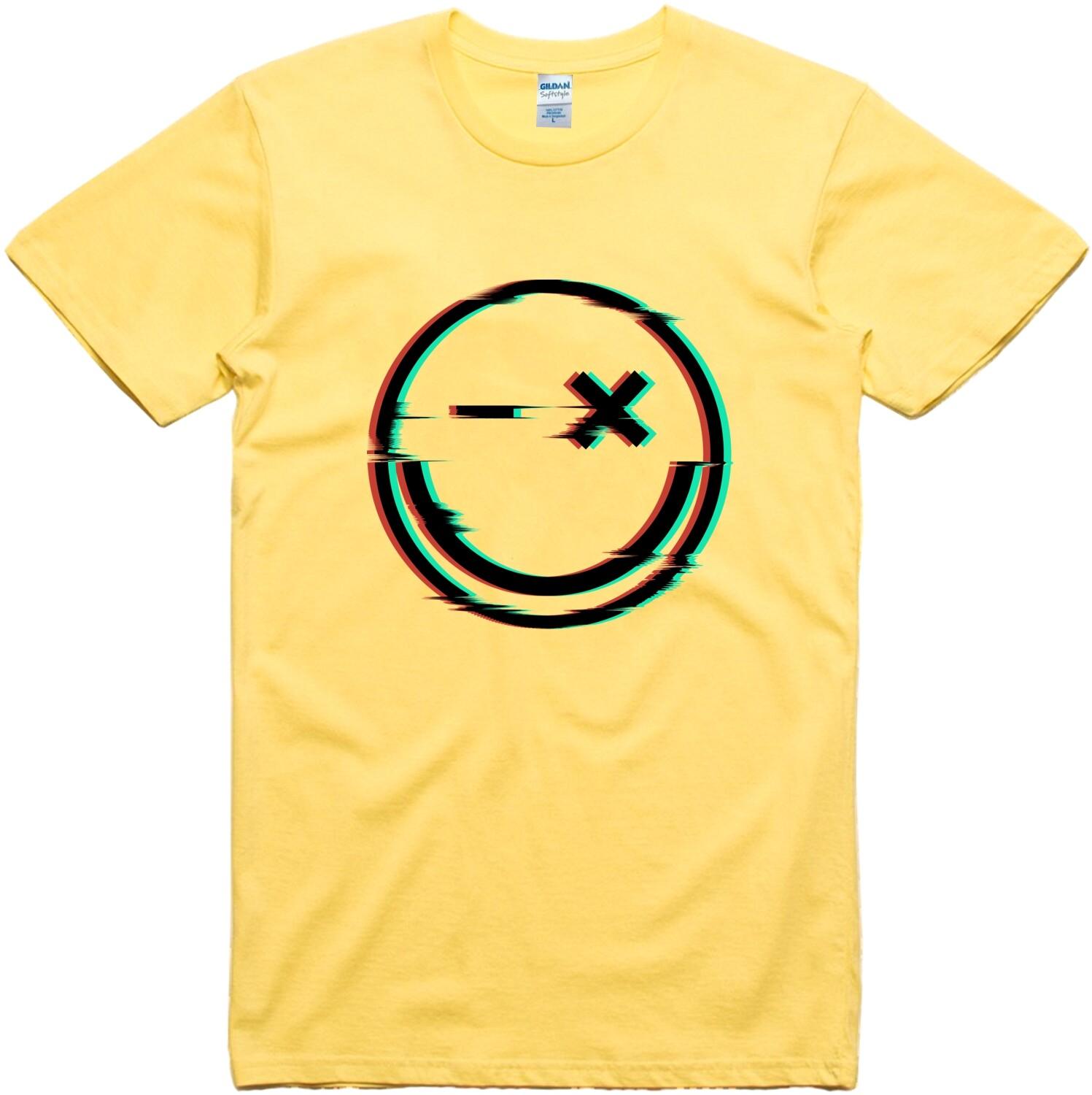 Mens T Shirt Emoji Computer Smile Glitch Print Regular Fit 100% Cotton Tee S разноцветный