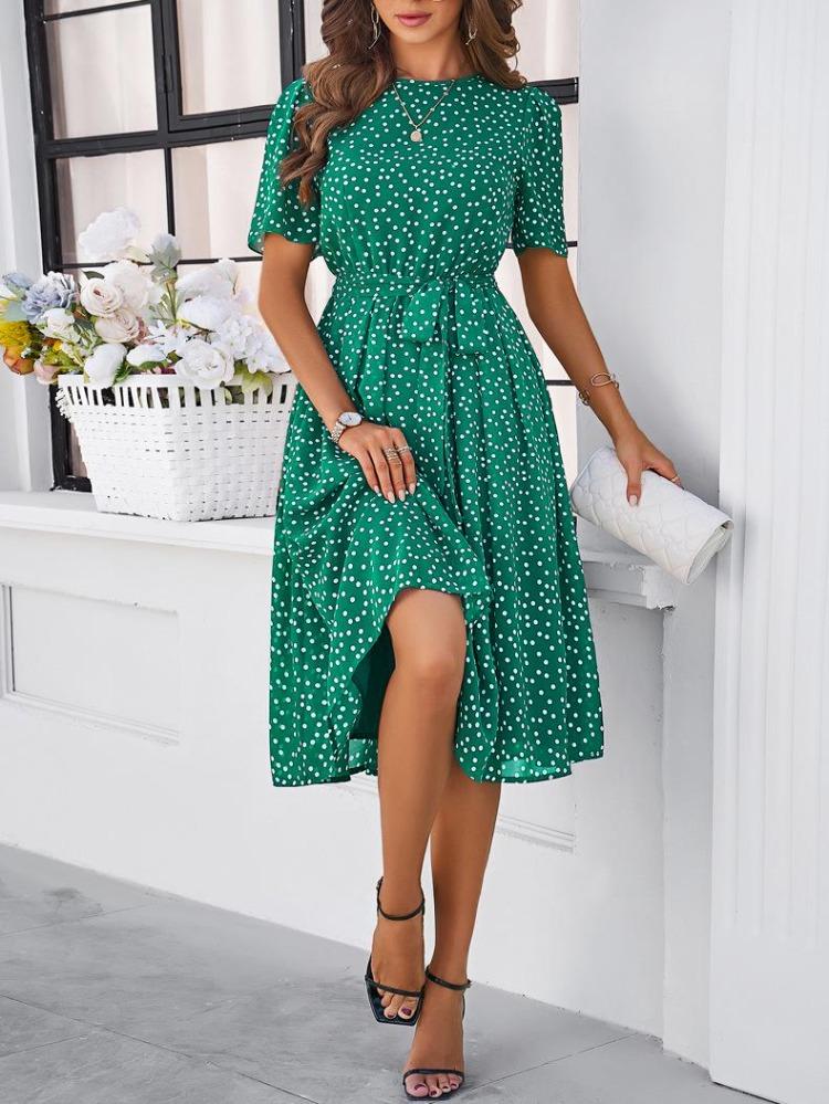2024 Trendy Dámské Polka Dot Šněrovací Šaty Evropská Americká Móda Jarní Letní Kolekce Diyun