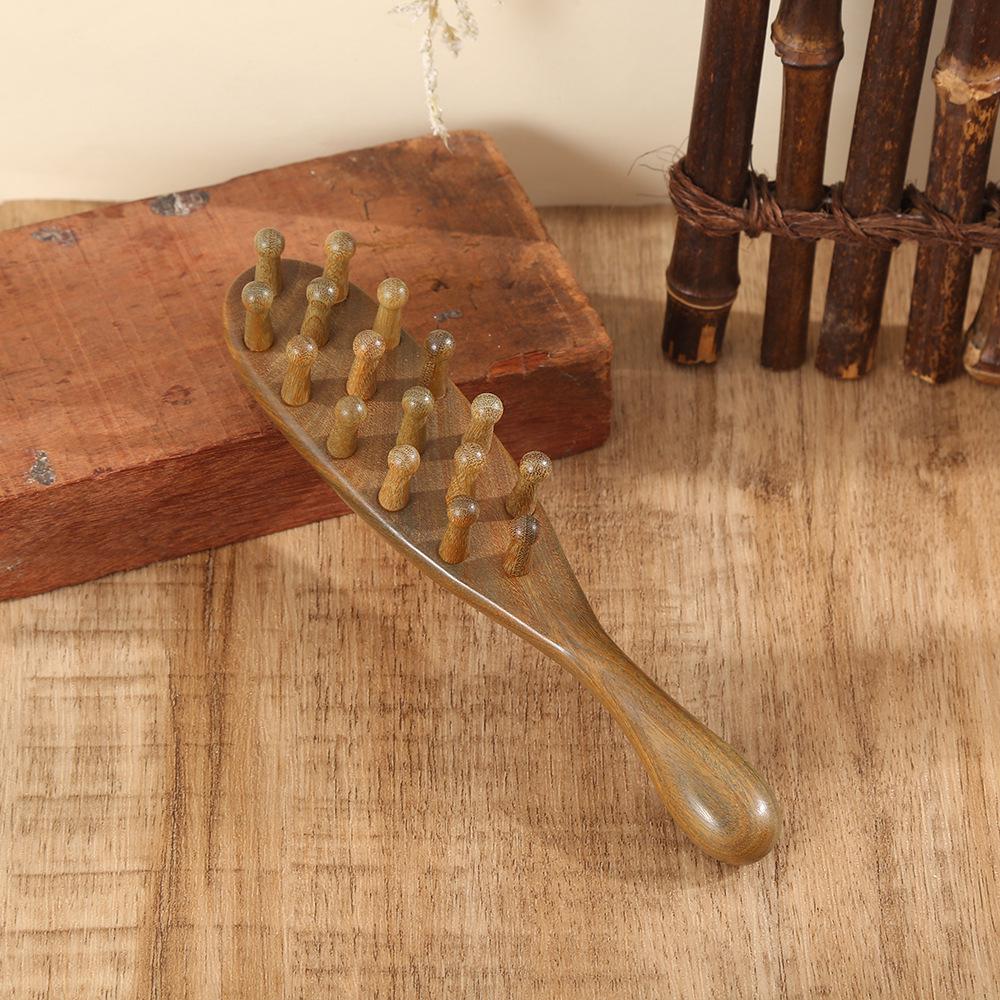 Green Sandalwood Meridian Scalp Massage Comb with Long Handle