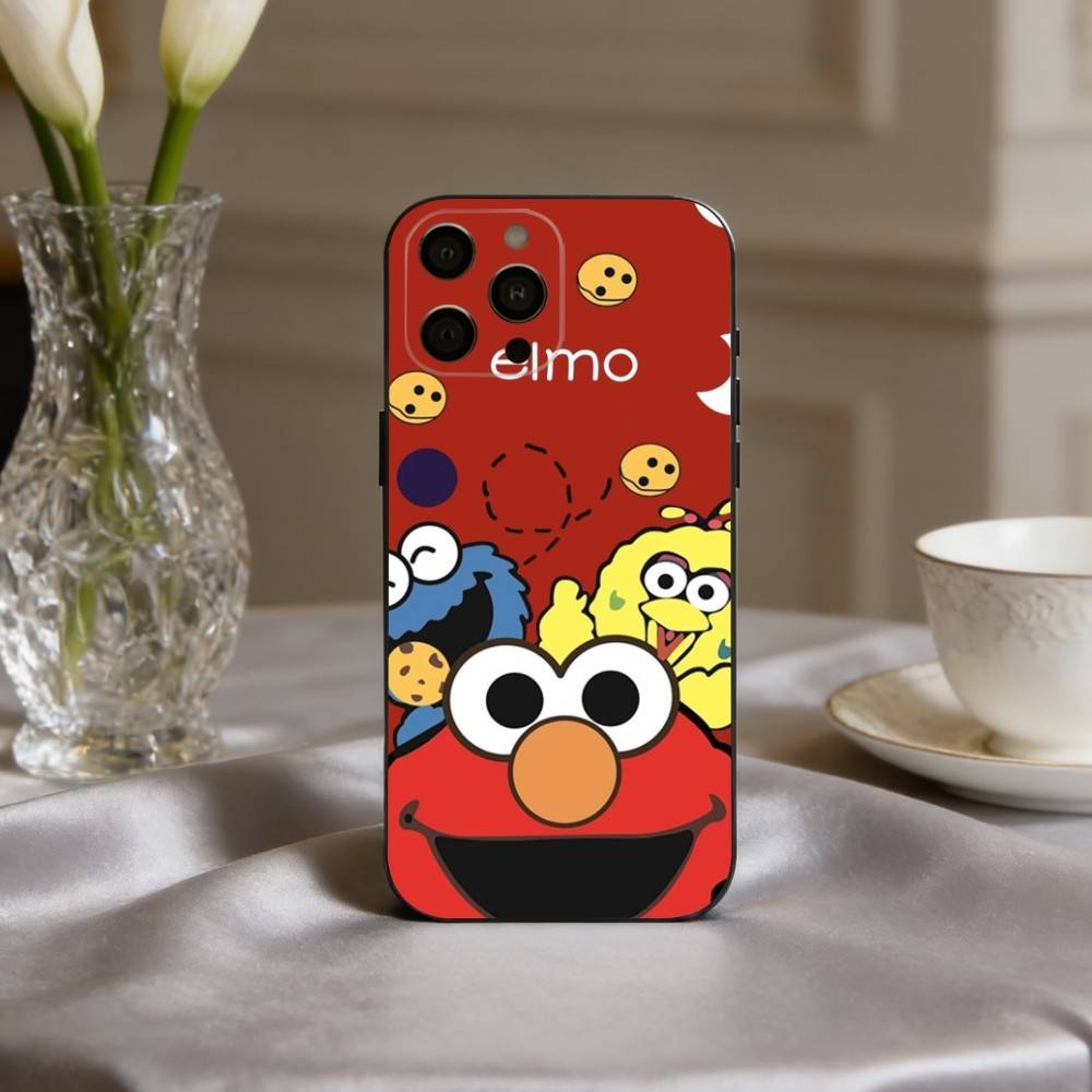 C-Cartoon R-Red cute A-Elmo-O Phone Case For iPhone 17,16,15,14,13,12,11 Plus,Pro Max,XS,Soft Silicone Black Cover