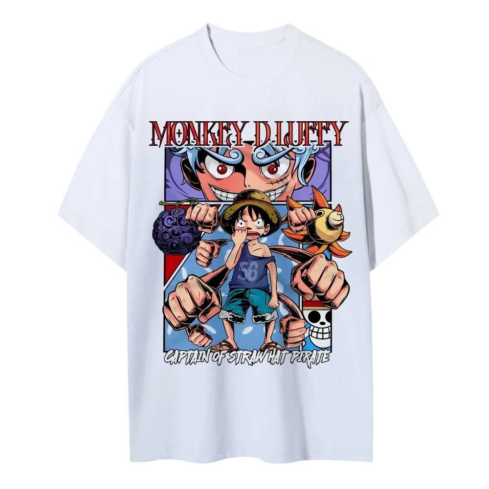 One Piece Men's and Women's T-shirt Monkey D. Luffy Loose Retro Tee Anime Summer Spring Short-sleeved Parent-child Outfit