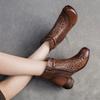 Johnature Retro Atmungsaktive Hohl-out Stiefel Sommer Sandalen Echtes Leder Mode High Heels Damen Schuhe