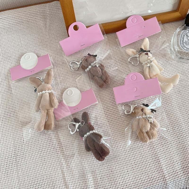 Cartoon Rabbit Keychain Cute Bear Doll Pendant Keyring Delicate Bowknot Ornament Backpack Decoration for Bag Purse Key