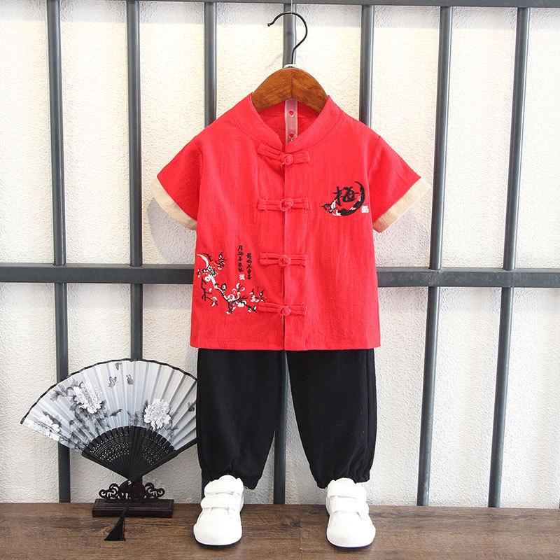 Boys Summer Hanbok Suit Chinese Style Baby Anniversary Dress Full Moon Week Clothes Ancient Costume Fu Style Breathable Performance Outfit