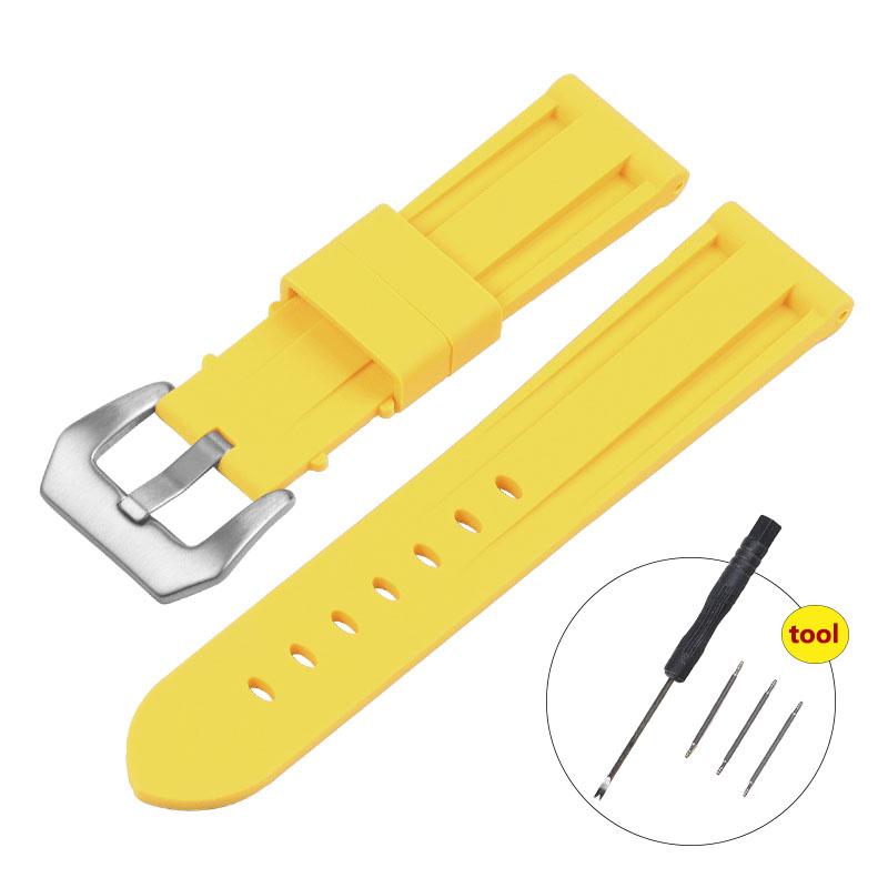 

Резиновый ремешок для часов 20мм 22мм 24мм 26мм для ремешка Panerai Силиконовый браслет Резиновый ремешок для Omega Замена Спортивный наручный ремешок 24mm&Silver Buckle жёлтый