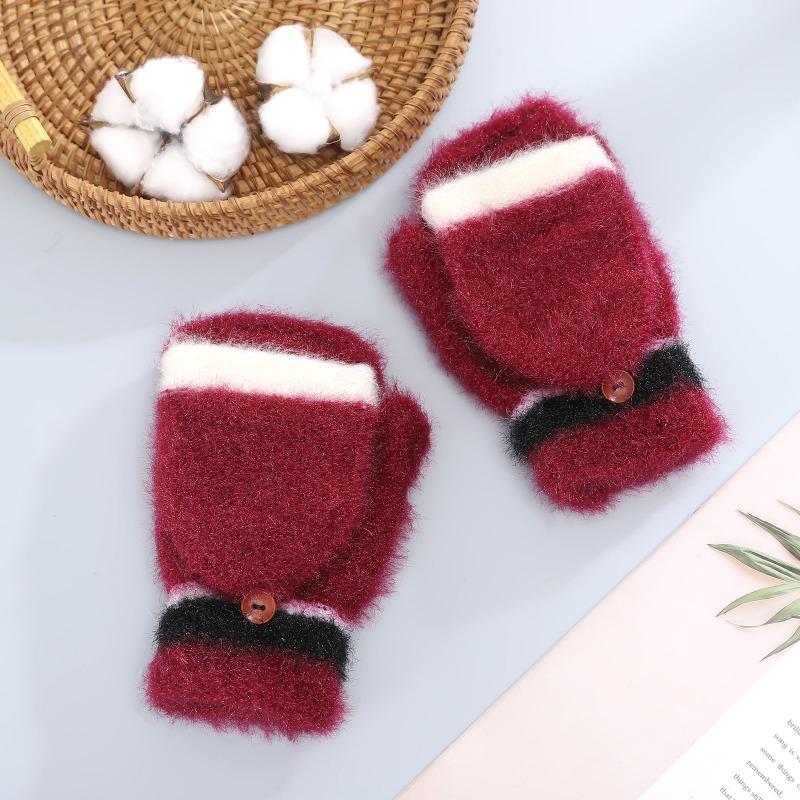 New Flip Gloves, Autumn and Winter Color Matching Mink Velvet Thickened Half-finger Thermal Gloves