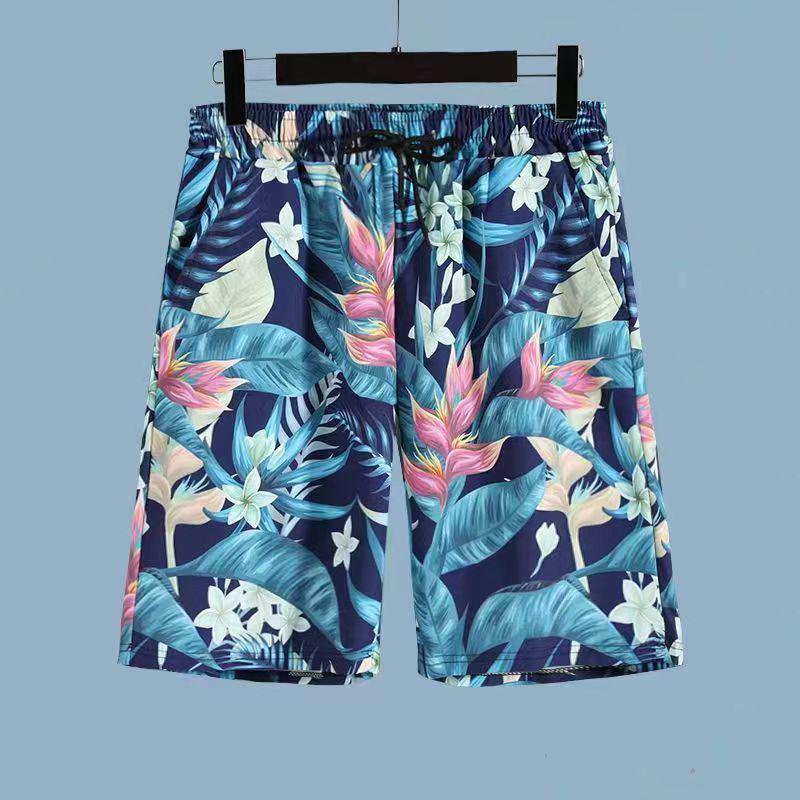 Set Coordinato da Uomo Casual a Maniche Corte Floreale Hawaiano ad Asciugatura Rapida e Pantaloncini da Spiaggia