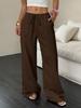 Beige Pleated Wide Leg Drawstring Pants