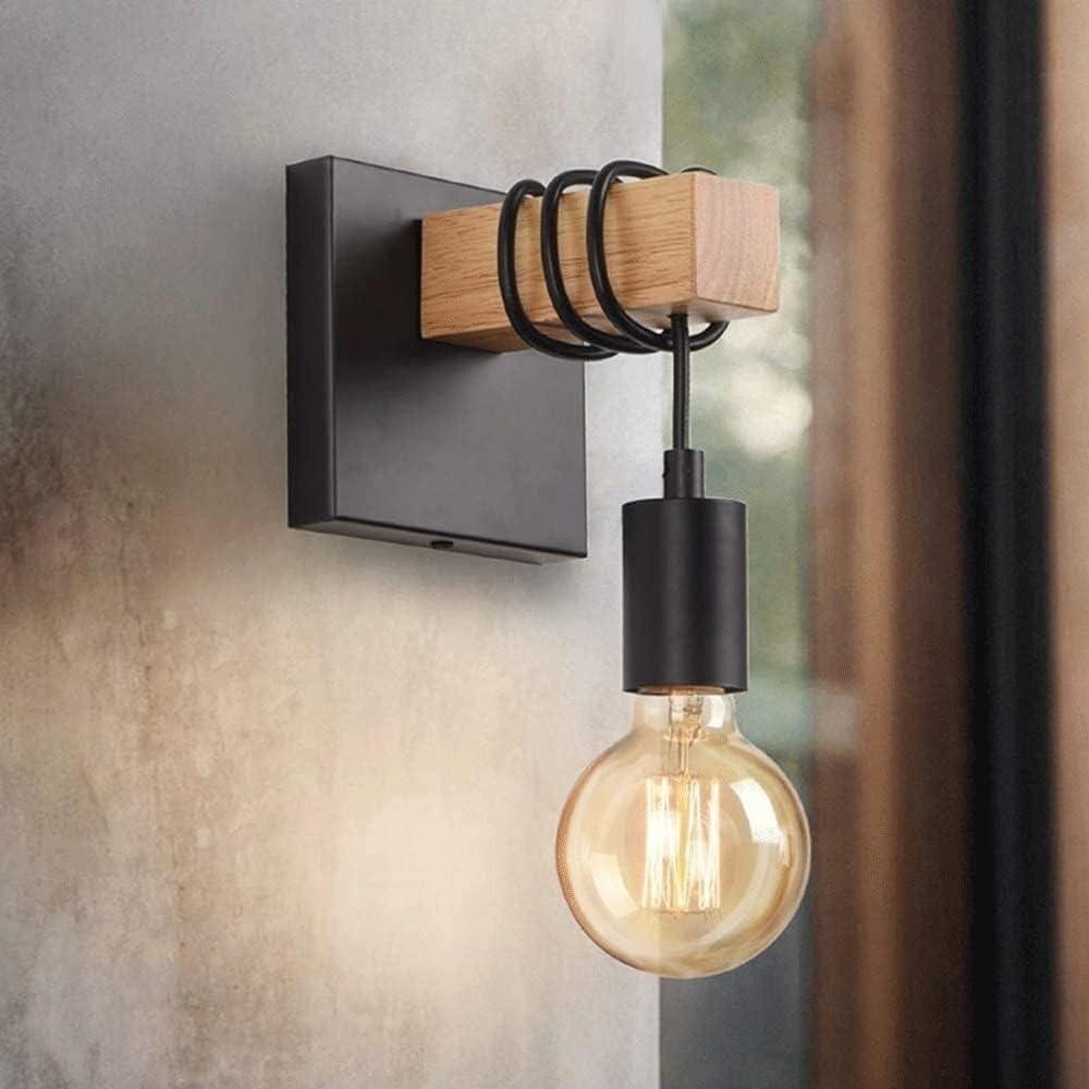Retro Wooden Wall Light Vintage Industrial Wall Sconce Light Indoor Rustic Wall Lighting Fixture for Living Room Stair Hallway