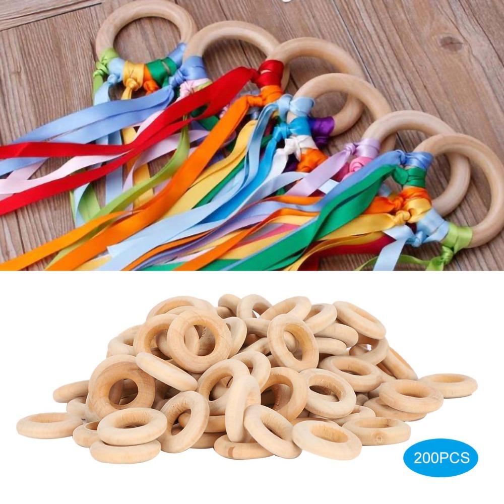 200pcs Smooth Surface Wooden Rings Log Color Wood Circles DIY Crafts Accessory  Jewelry Making