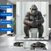 Gorilla Pattern Bathroom Set: Shower Curtain, Non-slip Bath Mat, Toilet Lid Mat, 12 Hooks.