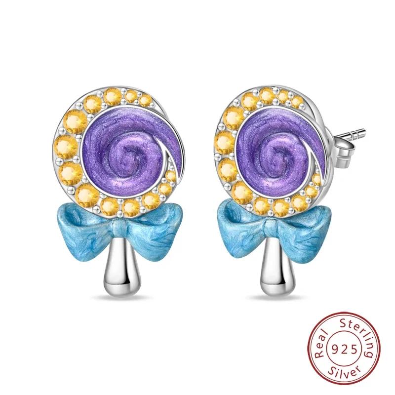 New 925 Silver Bee Butterfly Pink Lily Lotus Earrings for Women Cherry Apple Strawberry Ear Studs Elegant Party Jewelry