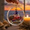 Santa Claus Elk Pattern Decor 250 Anniversary USA Sea Glass Christmas Ornament 1776-2026 Patriotic Faux Crystal Home Window Hanging Ornament