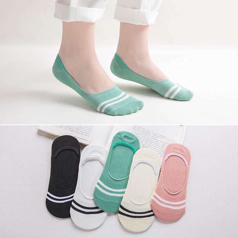 New 5Pairs Ladies Print Striped Women Invisible Footsies Shoe Liner Trainer Boat Socks Harajuku Kawaii Socks Women 36-41